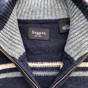 Men’s Haggar Blue sweater - Tan & Gray stripes